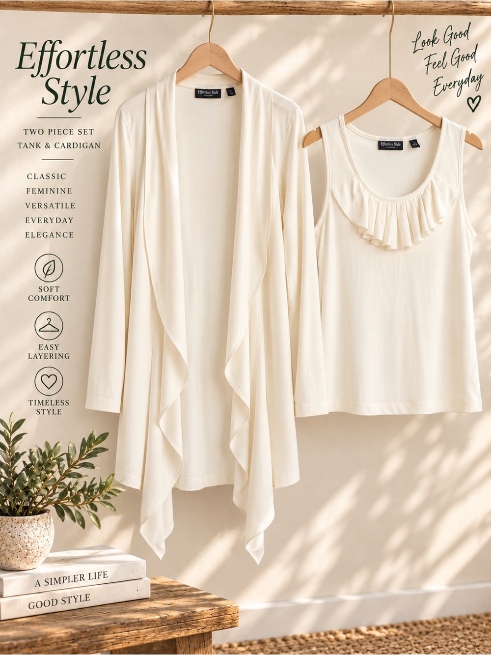 Effortless Style Citiknits Ivory Tank Cardigan 2 Piece Set Women’s S